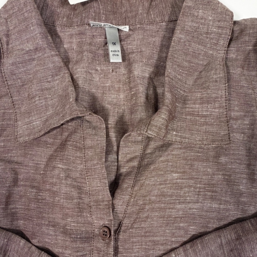 Harve Benard Brown Linen Blend Button Down Shirt Minimalist Old Money 1X NEW - Picture 4 of 8